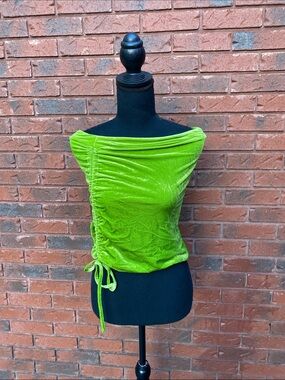Shane Justin Lime Green Velvet Ruched Side Tie Top M
